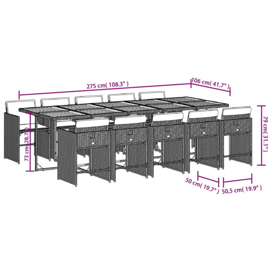 11-delige Tuinset met kussens poly rattan zwart - Afbeelding 9