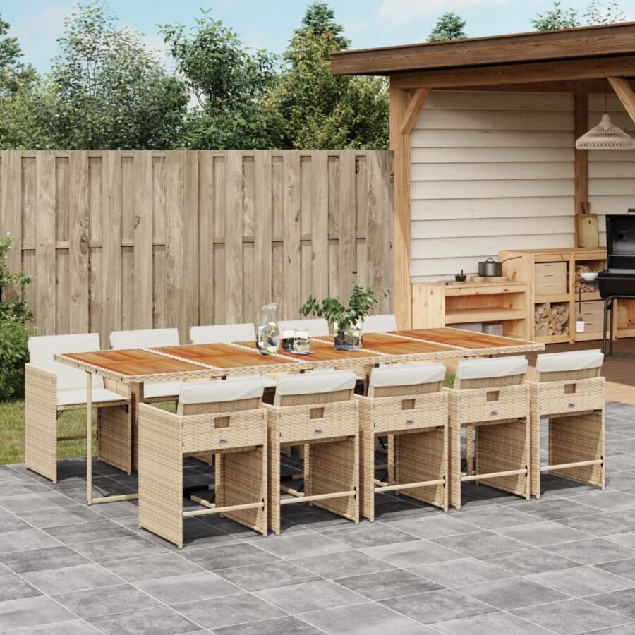 11-delige Tuinset met kussens poly rattan beige