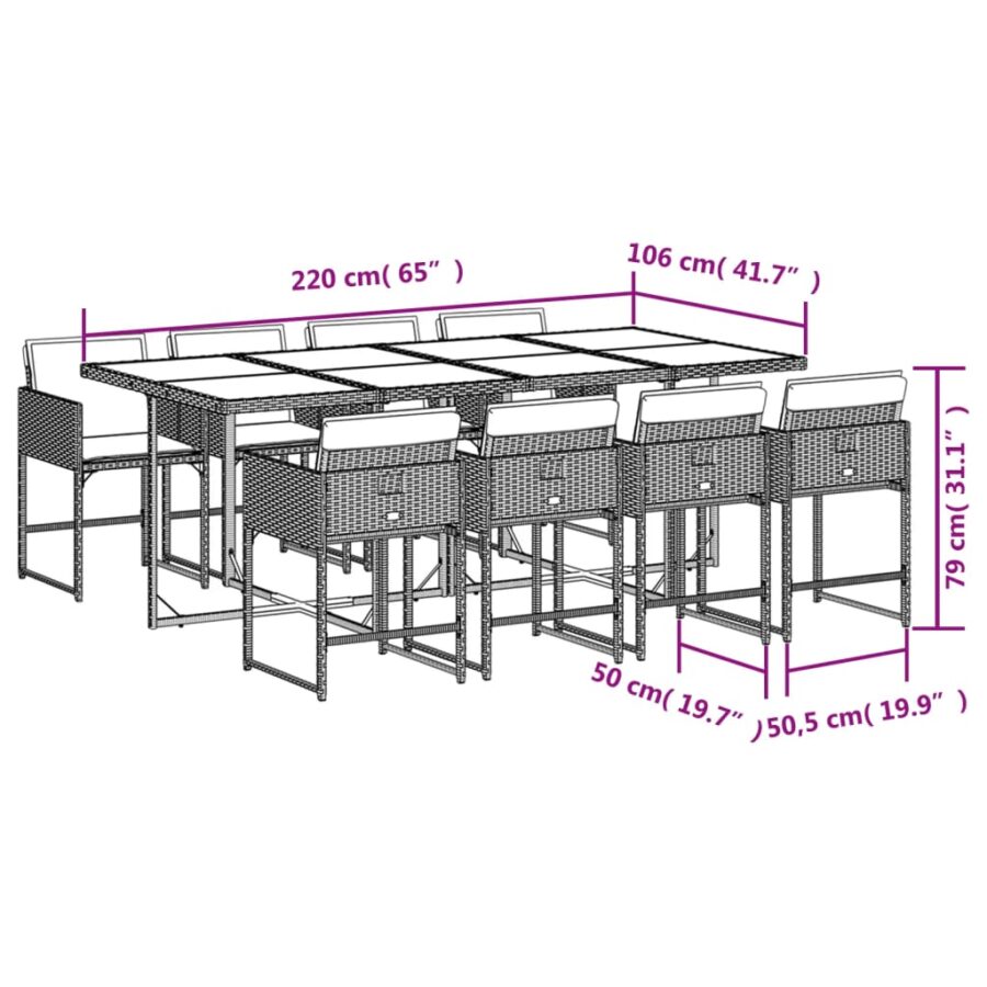 9-delige Tuinset met kussens poly rattan grijs - Afbeelding 9
