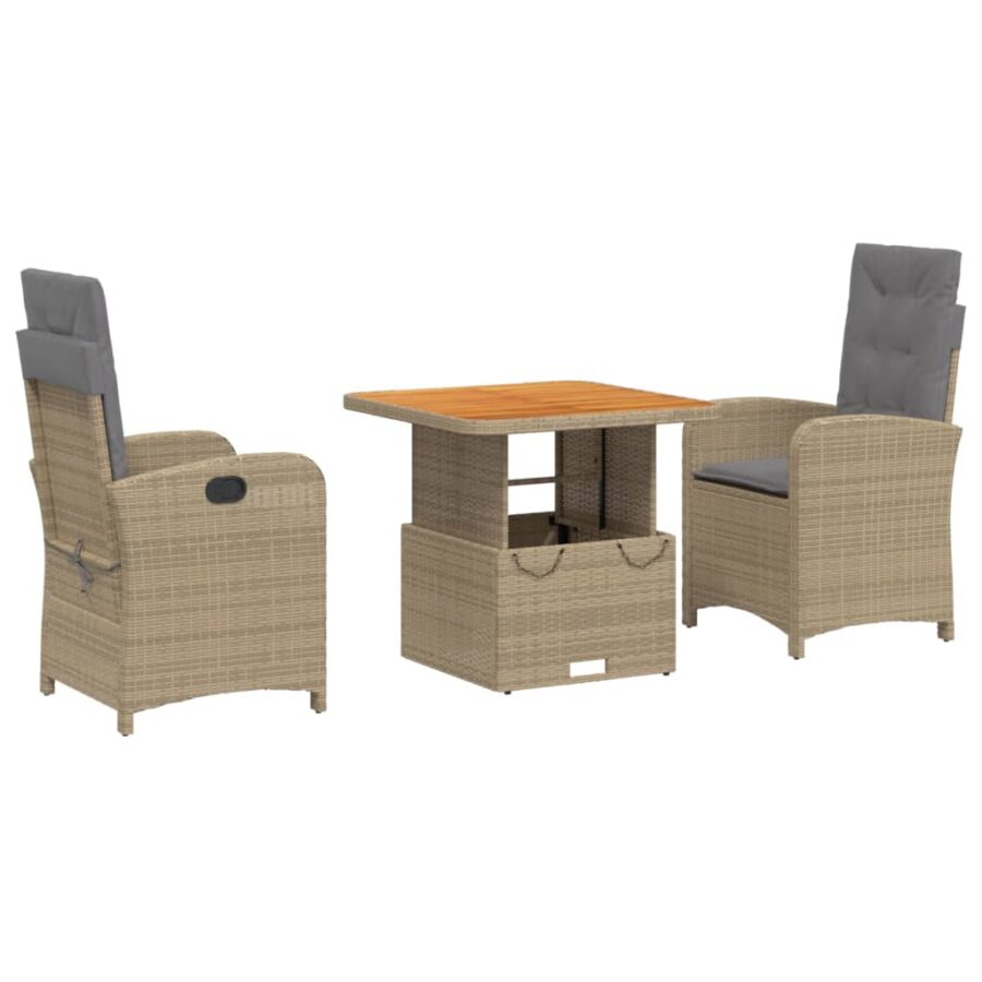 3-delige Tuinset met kussens poly rattan beige - Afbeelding 2