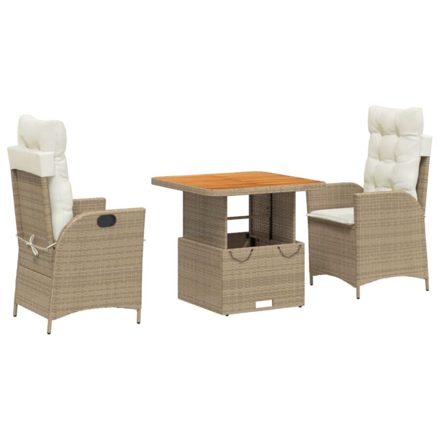 3-delige Tuinset met kussens poly rattan beige - Afbeelding 2
