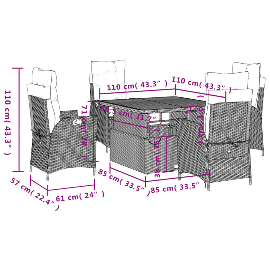 5-delige Tuinset met kussens poly rattan beige - Afbeelding 8