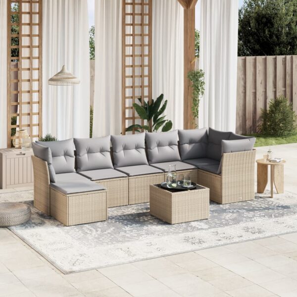 8-delige Loungeset met kussens poly rattan gemengd beige