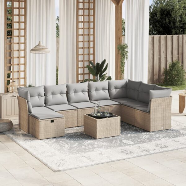 9-delige Loungeset met kussens poly rattan gemengd beige