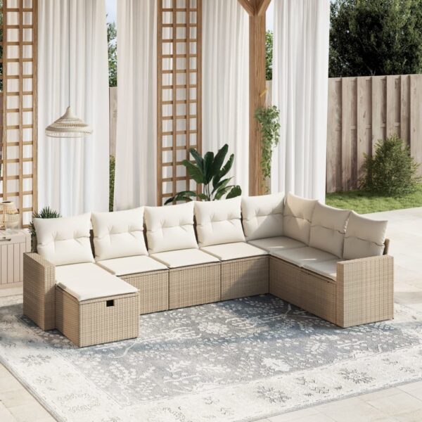 8-delige Loungeset met kussens poly rattan beige
