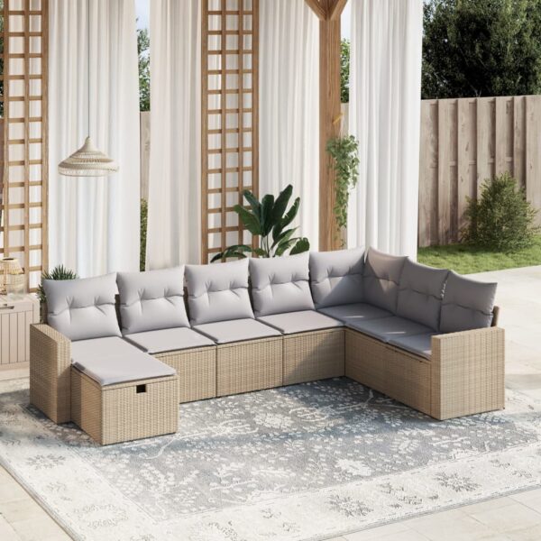 8-delige Loungeset met kussens poly rattan gemengd beige