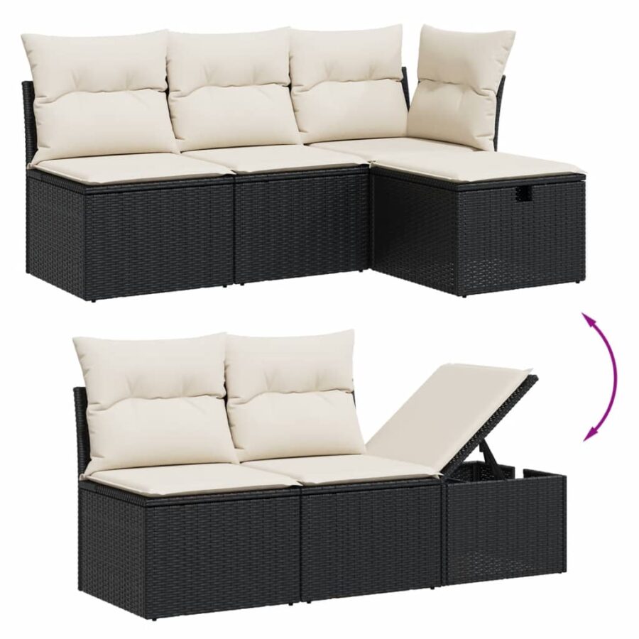 6-delige Loungeset met kussens poly rattan zwart - Afbeelding 3