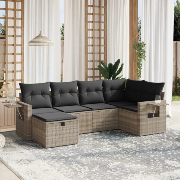 6-delige Loungeset met kussens poly rattan lichtgrijs
