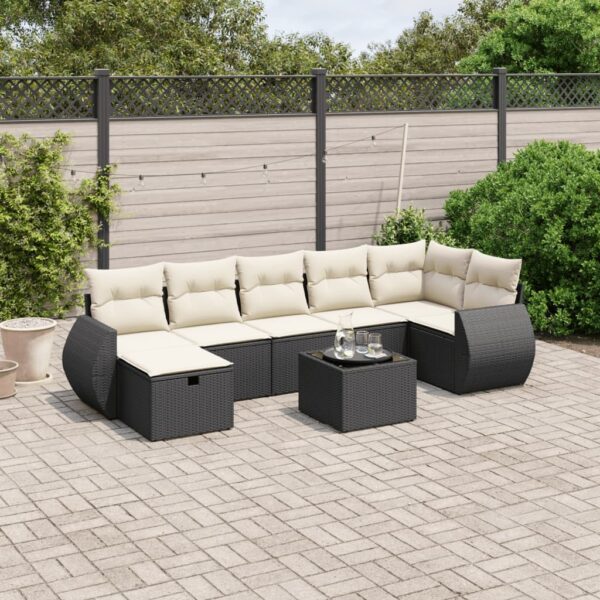 8-delige Loungeset met kussens poly rattan zwart