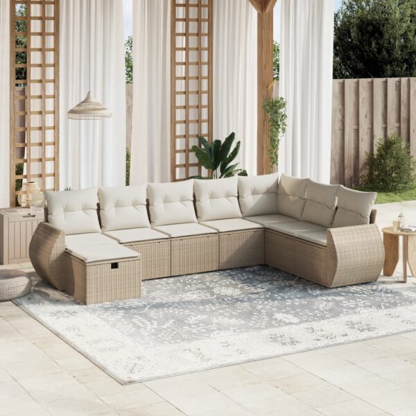 8-delige Loungeset met kussens poly rattan beige