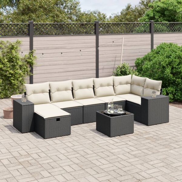 8-delige Loungeset met kussens poly rattan zwart