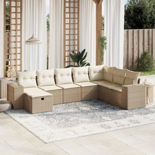 8-delige Loungeset met kussens poly rattan beige