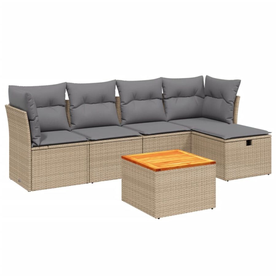 6-delige Loungeset met kussens poly rattan gemengd beige - Afbeelding 2
