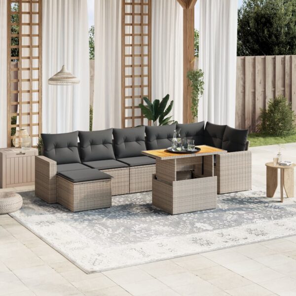 8-delige Loungeset met kussens poly rattan grijs