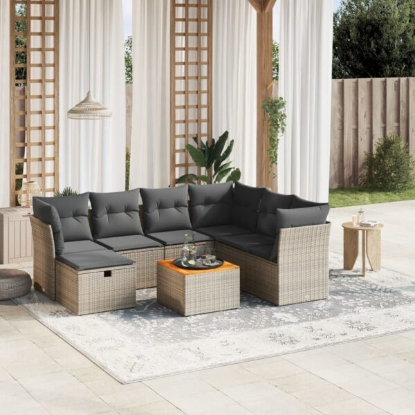 8-delige Loungeset met kussens poly rattan grijs