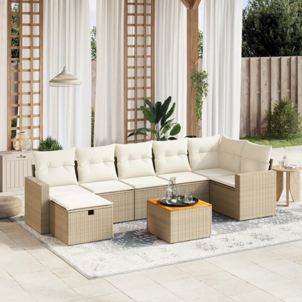 8-delige Loungeset met kussens poly rattan beige