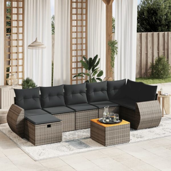 8-delige Loungeset met kussens poly rattan grijs