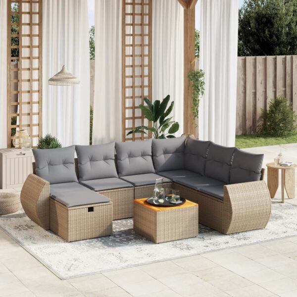 8-delige Loungeset met kussens poly rattan gemengd beige