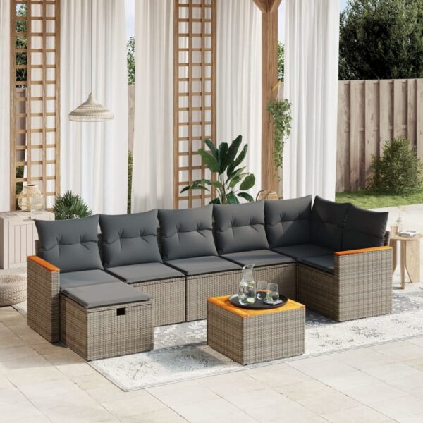 8-delige Loungeset met kussens poly rattan grijs