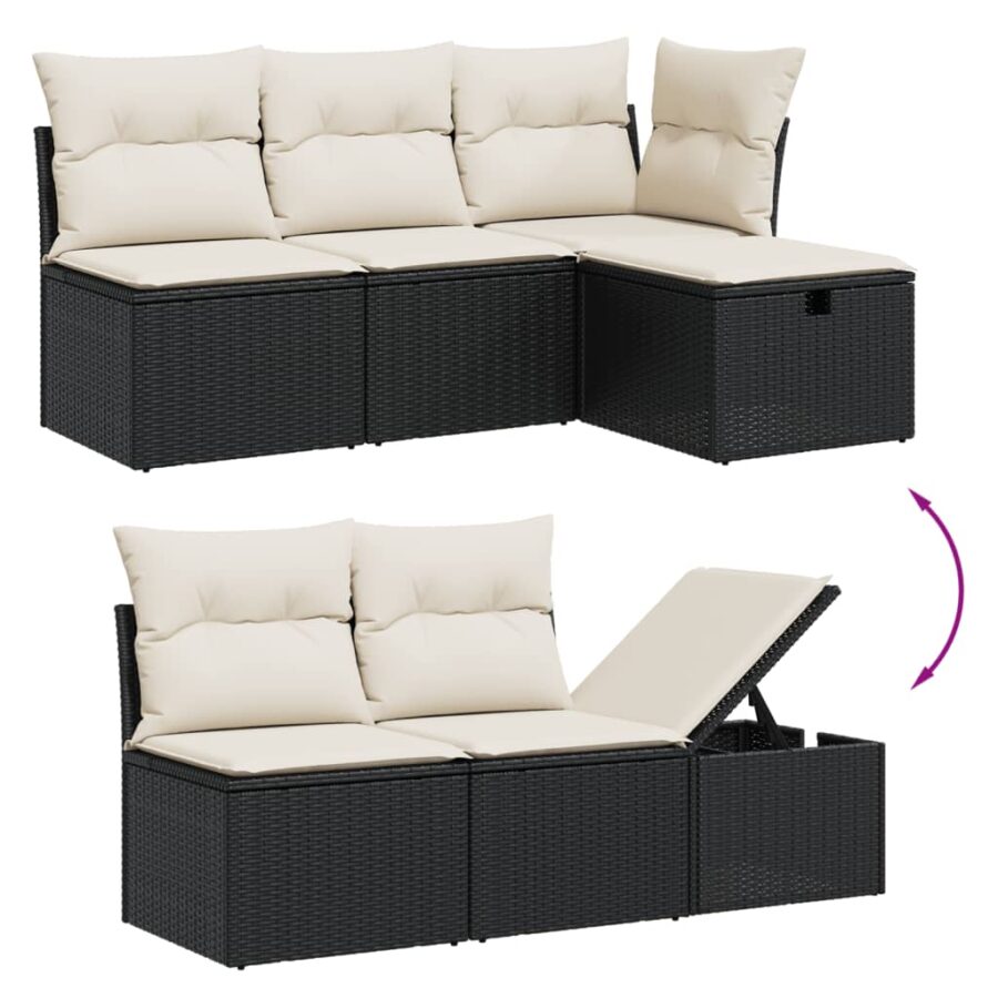 6-delige Loungeset met kussens poly rattan zwart - Afbeelding 3