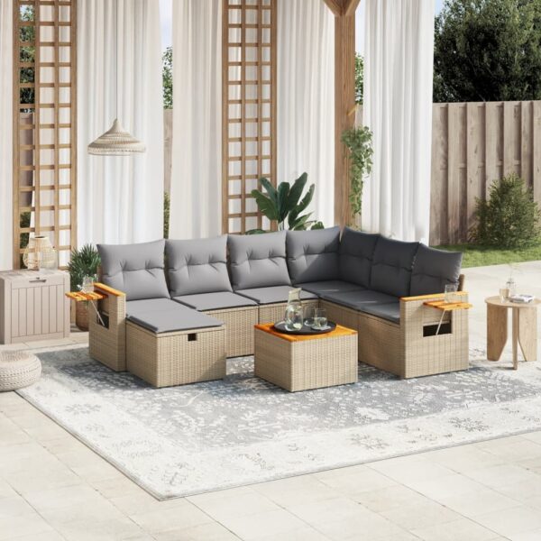 8-delige Loungeset met kussens poly rattan gemengd beige