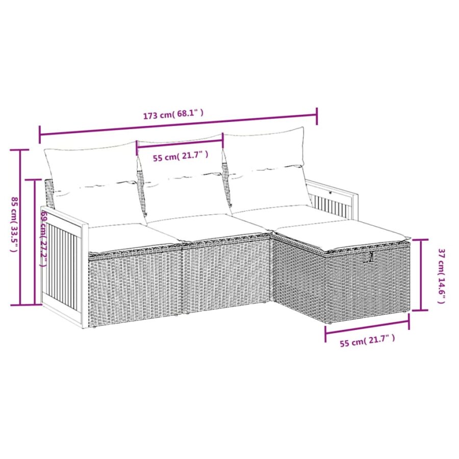 4-delige Loungeset met kussens poly rattan gemengd beige - Afbeelding 4