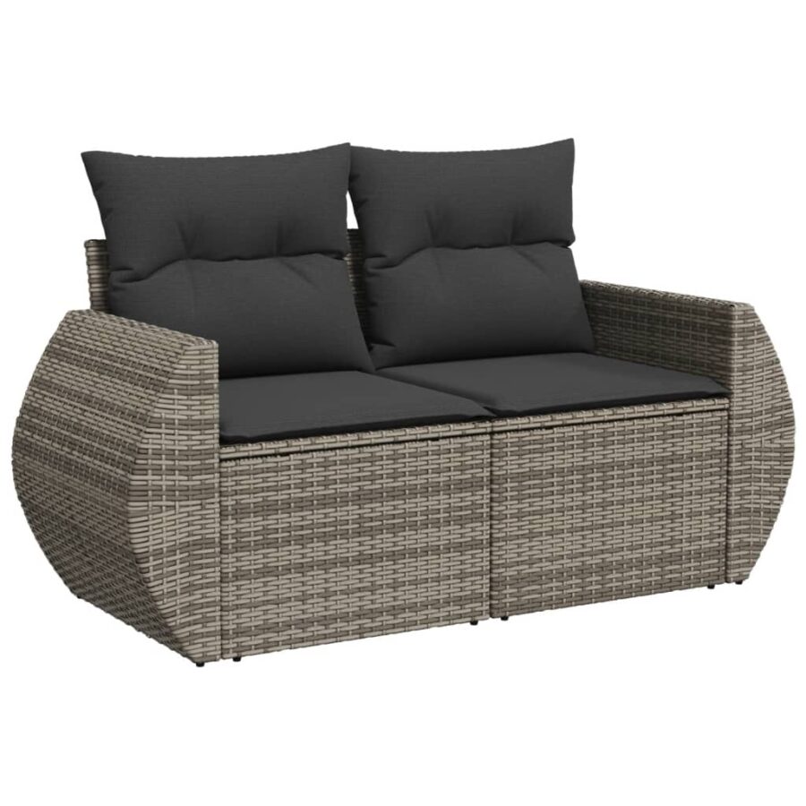 6-delige Loungeset met kussens poly rattan grijs - Afbeelding 6