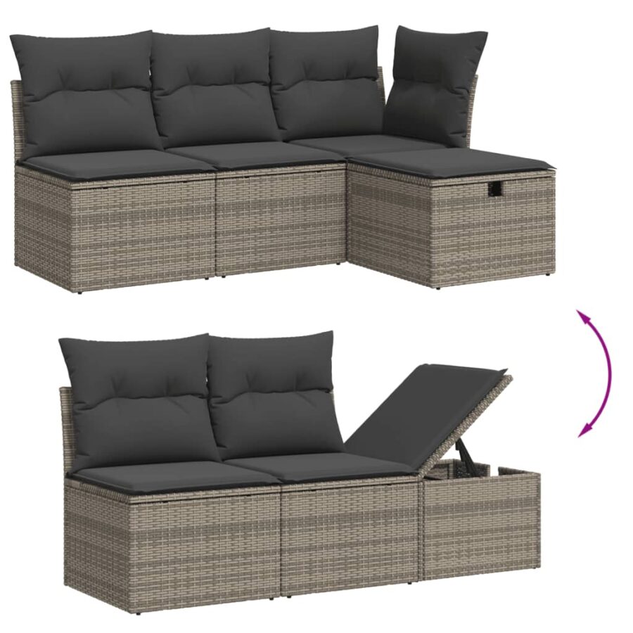 6-delige Loungeset met kussens poly rattan grijs - Afbeelding 7