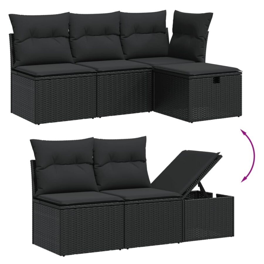 6-delige Loungeset met kussens poly rattan zwart - Afbeelding 7