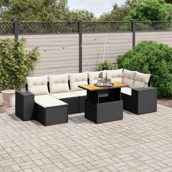 8-delige Loungeset met kussens poly rattan zwart