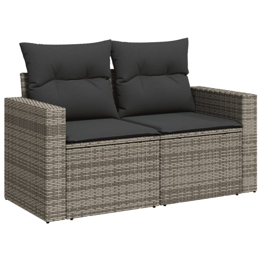 11-delige Loungeset met kussens poly rattan grijs - Afbeelding 7