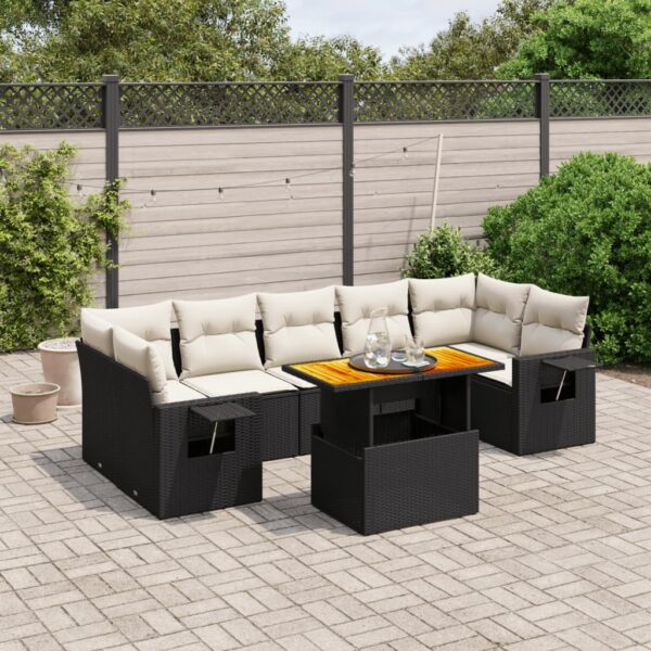 8-delige Loungeset met kussens poly rattan zwart