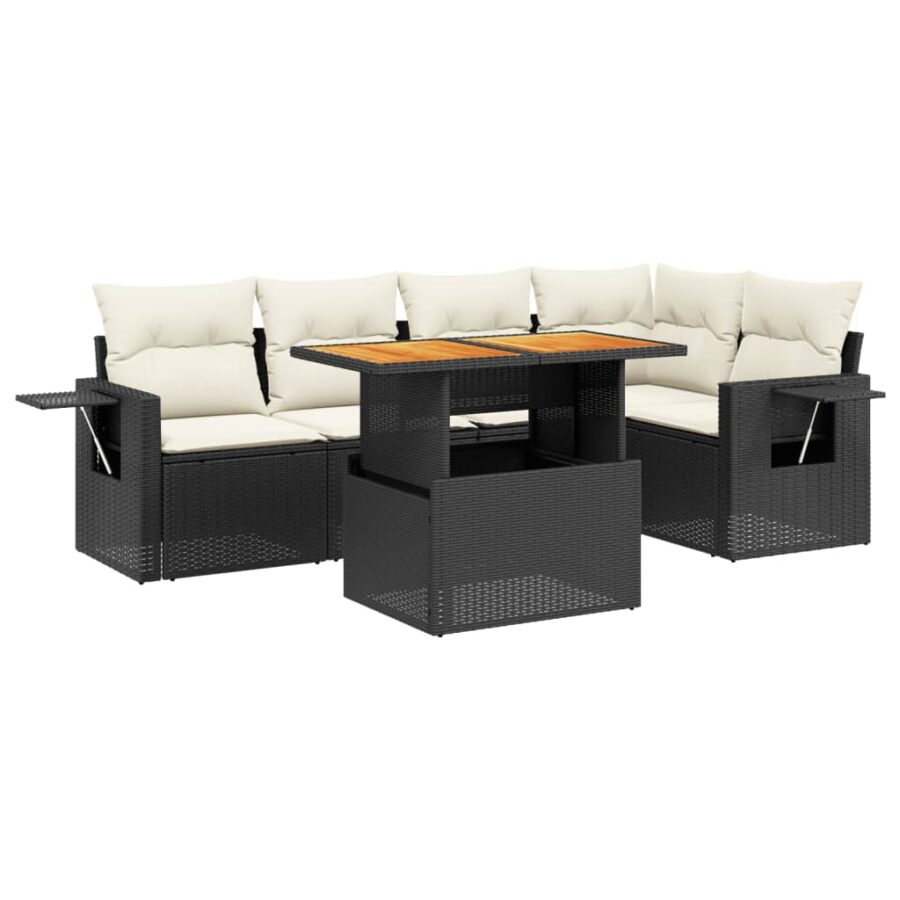 6-delige Loungeset met kussens poly rattan zwart - Afbeelding 2