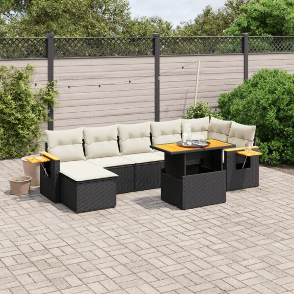 8-delige Loungeset met kussens poly rattan zwart