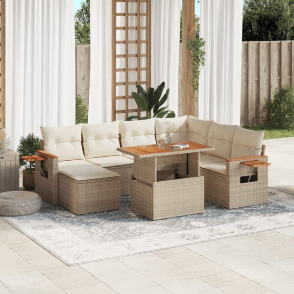 8-delige Loungeset met kussens poly rattan beige