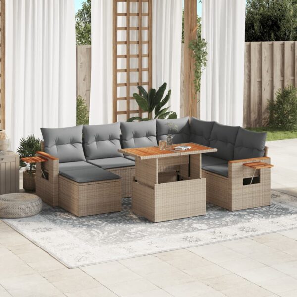 8-delige Loungeset met kussens poly rattan beige
