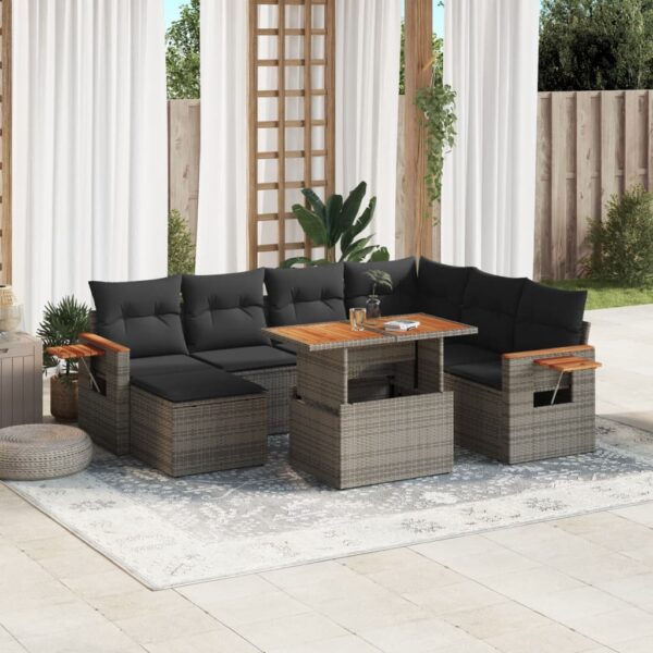 8-delige Loungeset met kussens poly rattan grijs