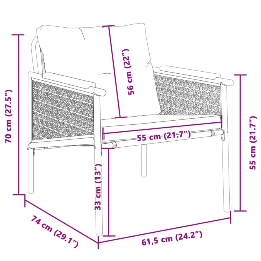 Tuinstoelen 2 st met kussens staal zwart - Afbeelding 8