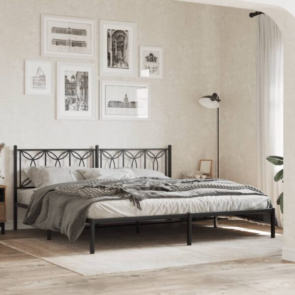 Bedframe met hoofdbord metaal zwart 193x203 cm