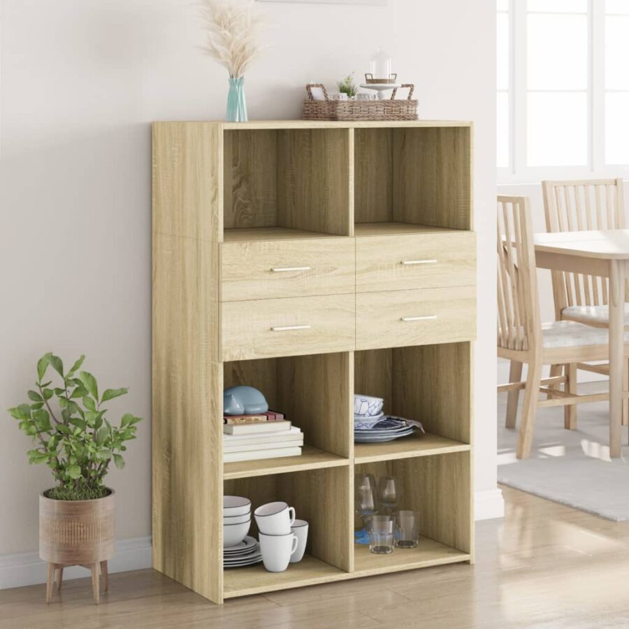 Hoge kast 80x42,5x124 cm bewerkt hout sonoma eikenkleurig