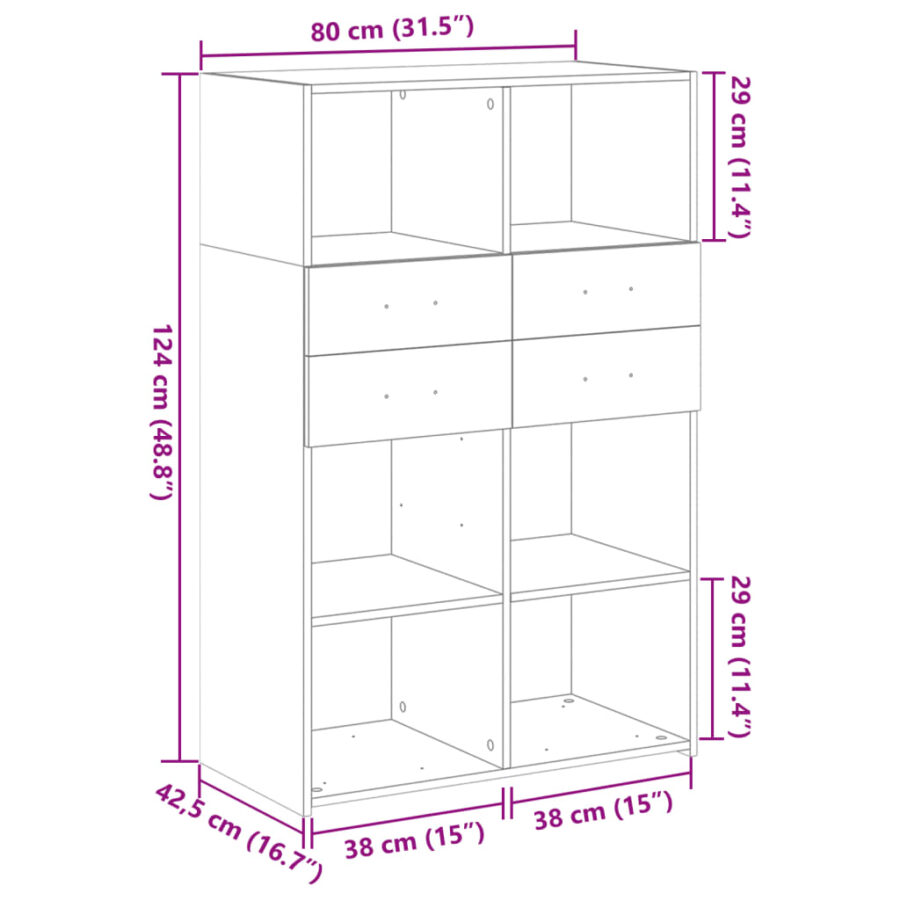 Hoge kast 80x42,5x124 cm bewerkt hout betongrijs - Afbeelding 10