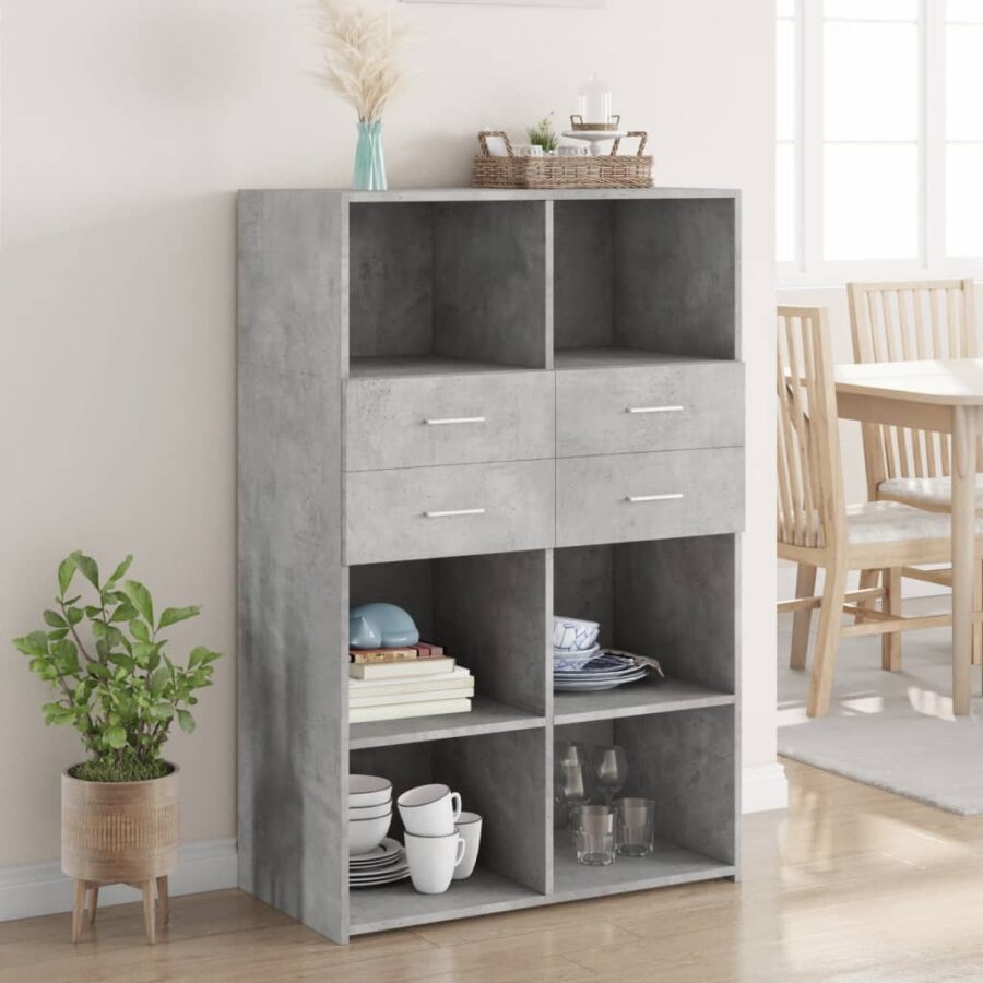 Hoge kast 80x42,5x124 cm bewerkt hout betongrijs