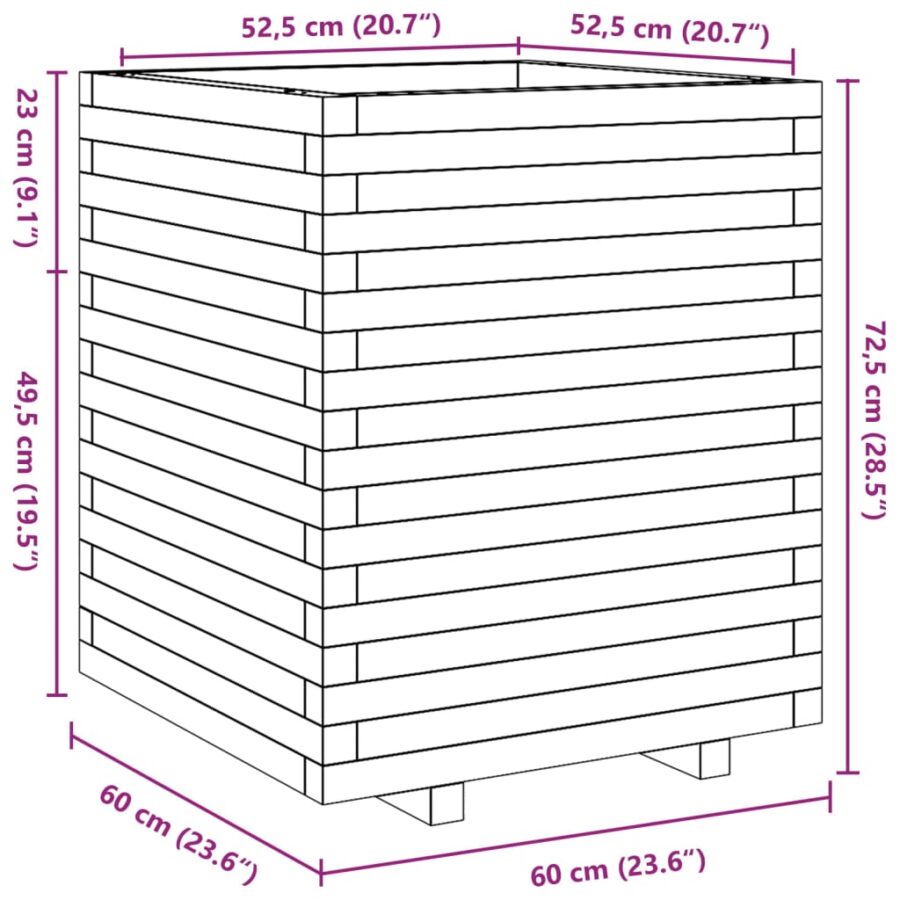 Plantenbak 60x60x72,5 cm massief grenenhout wit - Afbeelding 10
