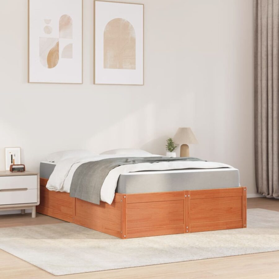 Bed met matras massief grenenhout wasbruin 120x200 cm - Afbeelding 3