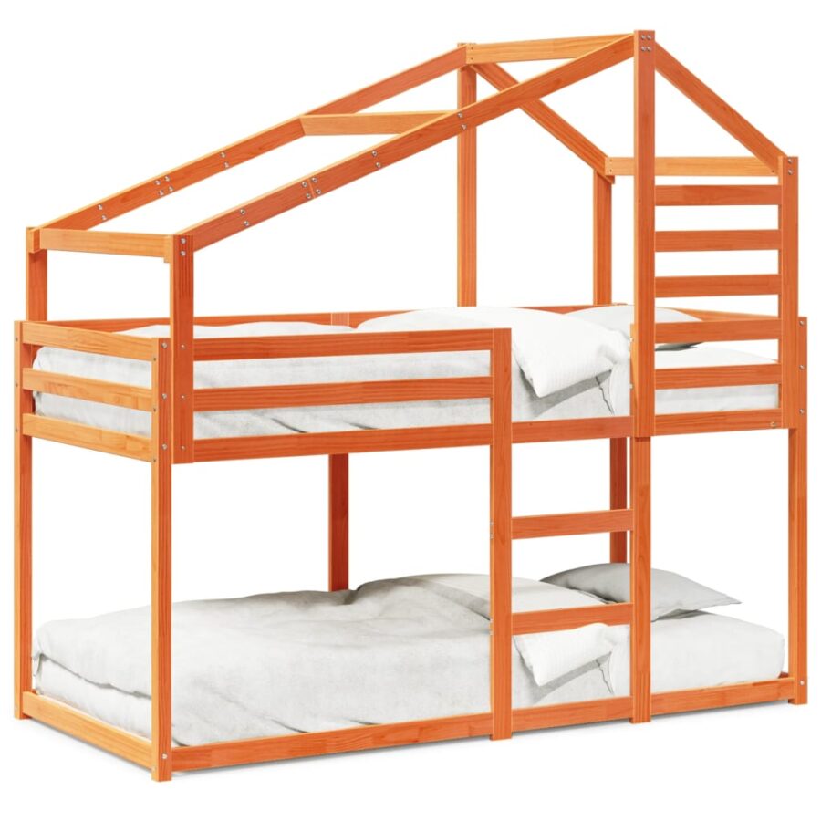 Stapelbed met bedhuis massief grenenhout wasbruin 90x200 cm - Afbeelding 2