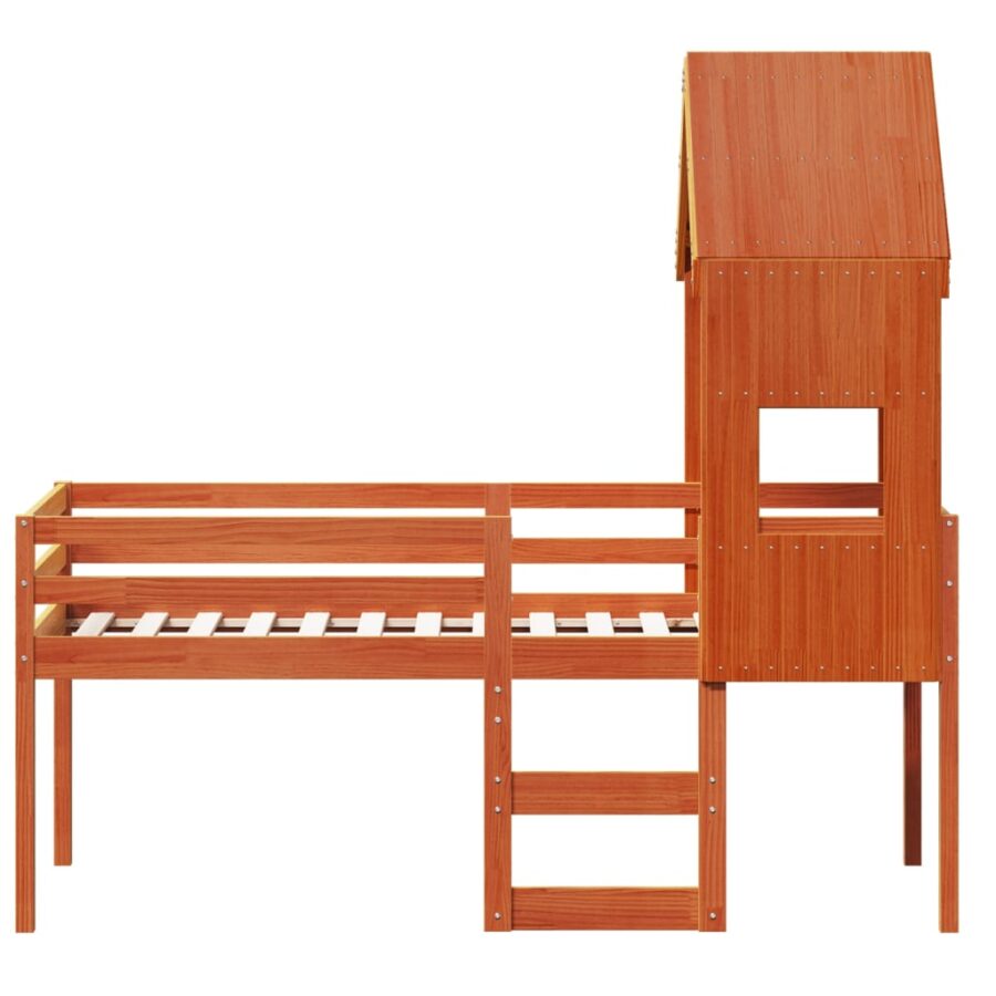 Hoogslaper met dak massief grenenhout wasbruin 75x190 cm - Afbeelding 4