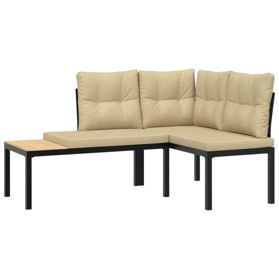 5-delige Loungeset met kussens gepoedercoat staal zwart - Afbeelding 3