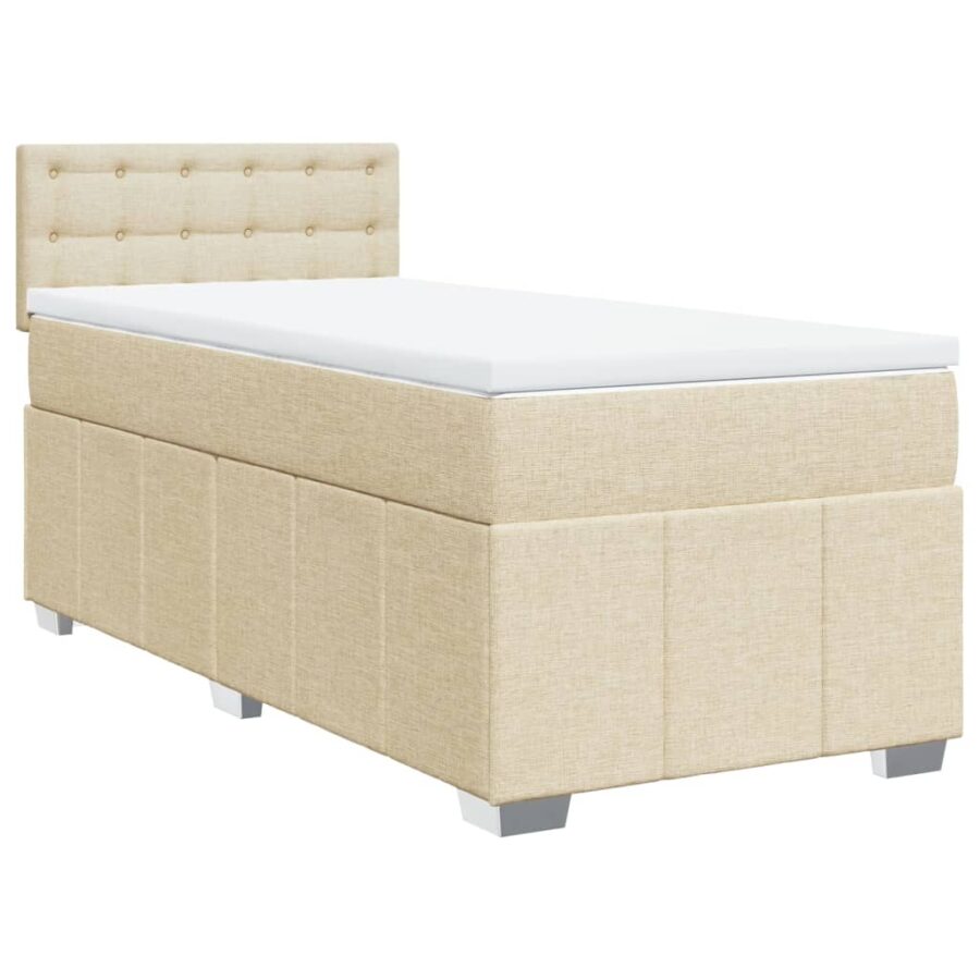 Boxspring met matras stof crèmekleurig 80x200 cm - Afbeelding 3