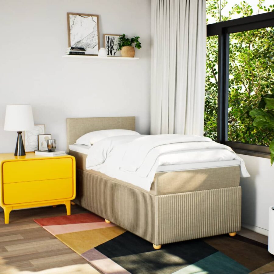 Boxspring met matras stof crèmekleurig 90x200 cm - Afbeelding 4