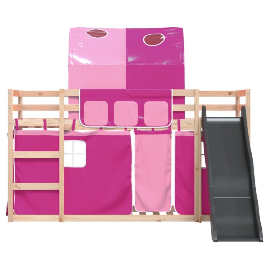 Stapelbed met glijbaan en gordijnen roze 90x190 cm - Afbeelding 7
